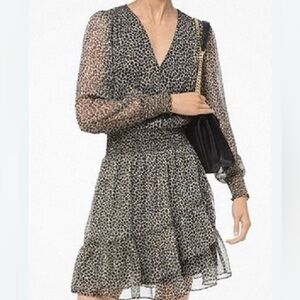 Michael Kors Leopard Print Long Sleeve Dress‎